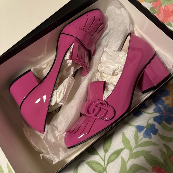 Gucci Shoes - Gucci Pink Patent Marmont Pumps